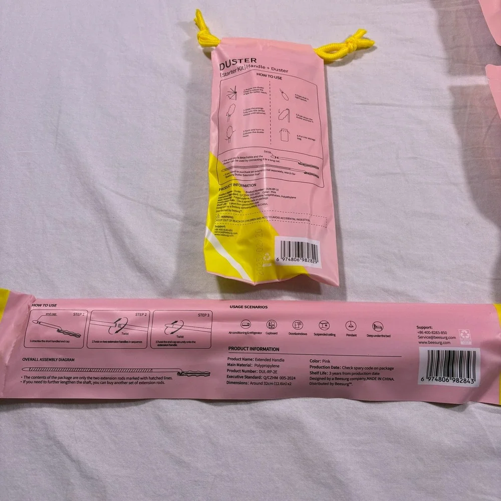 BeeSurg‎ Pink Duster Refills Starter Kit Extended Handle 6 Pcs Dust Replacements